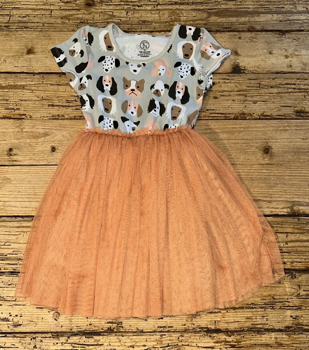 Taylor Joelle Girls Size 6 Brown Dog Print Tulle Dress